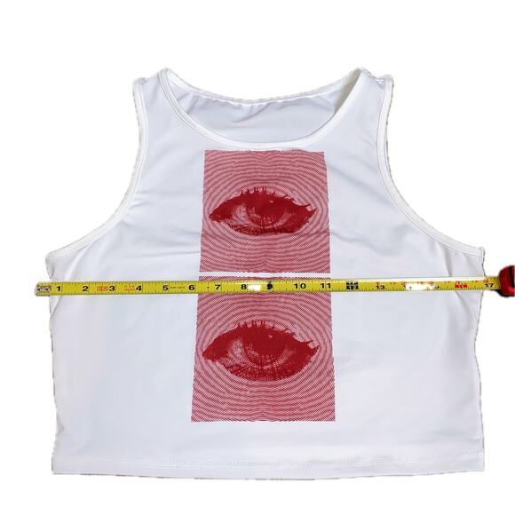 New Large Red Graphic‎ Eye Tee Crop Top Sleeveless Tank Blouse Y2k Top Retro 90s - Picture 4 of 6